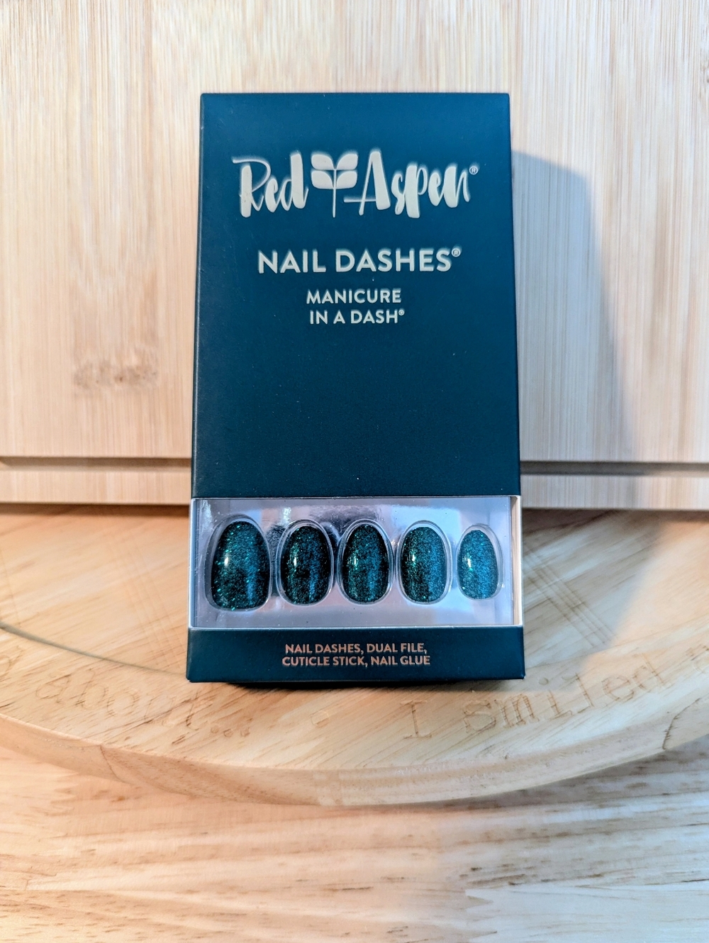 Red Aspen Nail Dashes Teal Glitter Press-On Nails